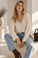 Μπεζ V-neck oversized μπλούζα
