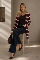 Bordeaux cream striped knit ζακέτα