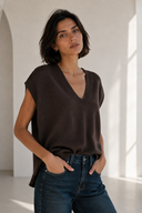 Καφέ V-neck πλεκτή καζάκα