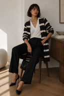 Καφέ beige striped knit ζακέτα