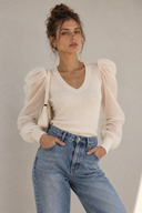 FIGARO Cream organza sleeve πλεκτή μπλούζα