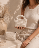 Κρεμ braided mini tote crossbody τσάντα