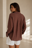 FIGARO Καφέ elegant see through πουκάμισο