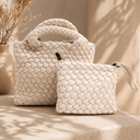 Κρεμ braided mini tote crossbody τσάντα