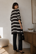 Καφέ beige striped knit ζακέτα