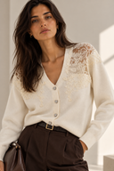 Εκρού Lace Detail Cardigan