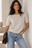 Μπεζ fine knit μπλούζα με μεταλιζέ κλωστή