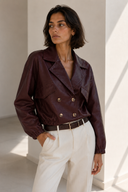 Bordeaux faux leather cropped jacket