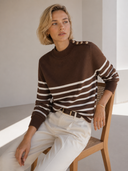 Καφέ striped button knit sweater