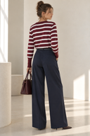 Μπλε  wide leg παντελόνα με ζώνη