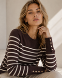 Καφέ striped button knit sweater