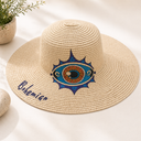 Μπεζ boho straw hat με σχέδιο