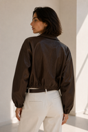 Καφέ faux leather cropped jacket