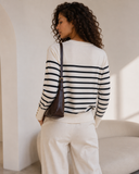 Cream striped button knit sweater