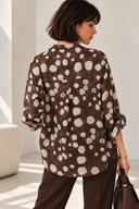 Καφέ abstract print sheer shirt