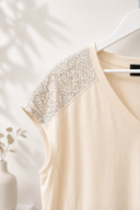 Figaro Μπεζ sequin shoulder t-shirt