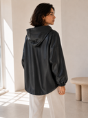 Μαύρο faux leather hooded jacket