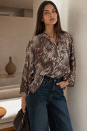 Καφέ metallic abstract print πουκάμισο