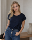 Μπλε jewel button mom fit τζιν