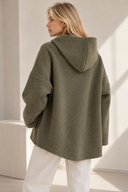 Χακί oversized bouclé jacket με κουκούλα