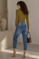 Mom fit jean με ρεβέρ