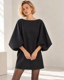 Μαύρο oversized balloon sleeve φόρεμα