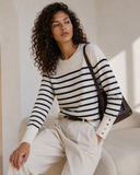 Cream striped button knit sweater
