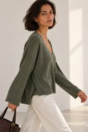Χακί V-neck soft touch μπλούζα