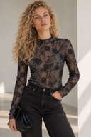 Ανθρακί floral mesh μπλούζα