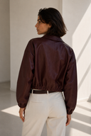Bordeaux faux leather cropped jacket