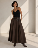 Καφέ maxi pleated φούστα