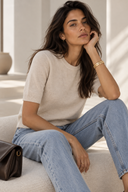 Μπεζ fine knit μπλούζα με μεταλιζέ κλωστή