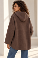 Καφέ oversized bouclé jacket με κουκούλα