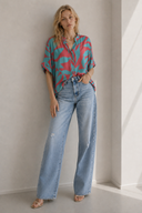 Φούξια abstract print oversized πουκάμισο