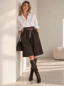 Καφέ herringbone wide leg βερμούδα