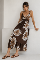 Καφέ φόρεμα με floral print