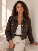 Καφέ contrast stitch denim jacket