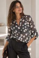 Γκρι abstract print sheer shirt