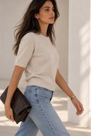 Μπεζ fine knit μπλούζα με μεταλιζέ κλωστή