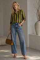 Πράσινο μήλο striped relaxed πουκάμισο
