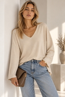 Μπεζ V-neck oversized μπλούζα