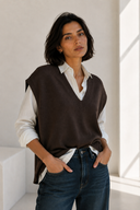 Καφέ V-neck πλεκτή καζάκα