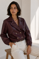 Bordeaux faux leather cropped jacket