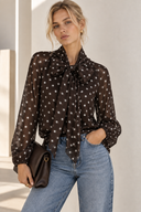 Καφέ Πουά Tie Blouse