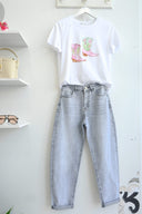 Ανοιχτό μπλε balloon fit denim jeans με στρας