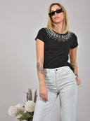 Μαύρο embellished fitted T-shirt