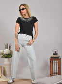 Μαύρο embellished fitted T-shirt