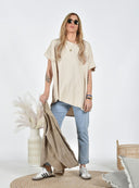 Μπεζ oversized ασύμμετρο t-shirt