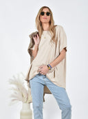 Μπεζ oversized ασύμμετρο t-shirt
