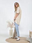 Μπεζ oversized ασύμμετρο t-shirt